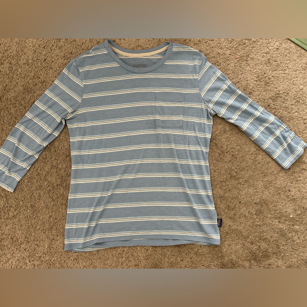 Patagonia Medium 3/4 Sleeve Blue Striped Shirt